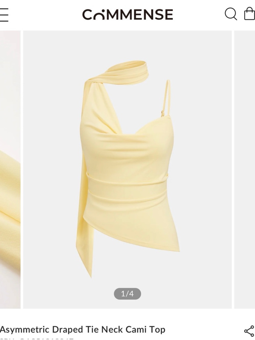 Commense Pale Yellow Asymmetric Tie-Neck Cami